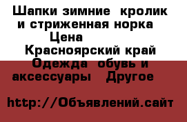 Шапки зимние: кролик и стриженная норка › Цена ­ 3 500 - Красноярский край Одежда, обувь и аксессуары » Другое   